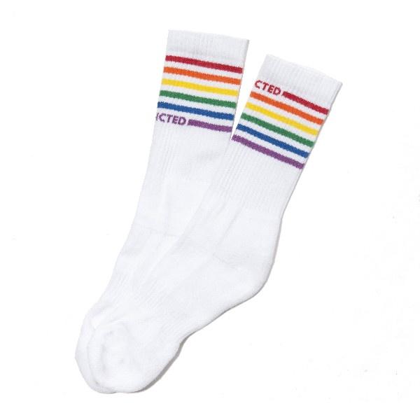 【ADDICTED】 ADDICTED RAINBOW SOCKS 彩虹襪子 白色運動短襪 - AD838-細節圖2