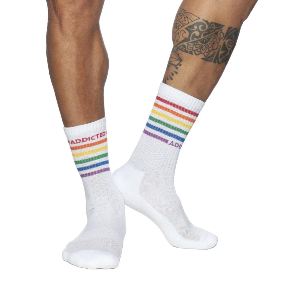【ADDICTED】 ADDICTED RAINBOW SOCKS 彩虹襪子 白色運動短襪 - AD838-細節圖3
