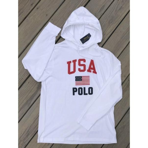 全新正品 Polo Ralph Lauren 美國🇺🇸國旗標誌USA長袖連帽T恤 成人版M號白色長T 非青年版