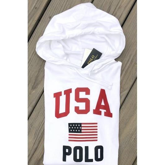 全新正品 Polo Ralph Lauren 美國🇺🇸國旗標誌USA長袖連帽T恤 成人版M號白色長T 非青年版-細節圖2