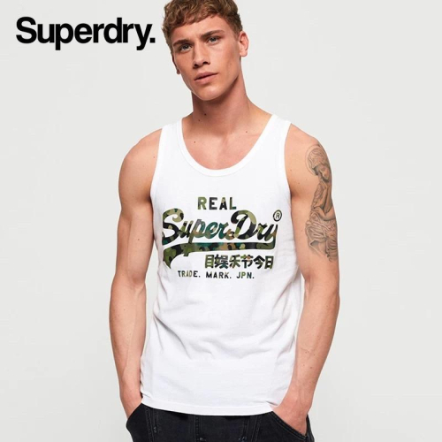 全新正品 Superdry極度乾燥 迷彩印花白色背心 男版經典迷彩背心 M號