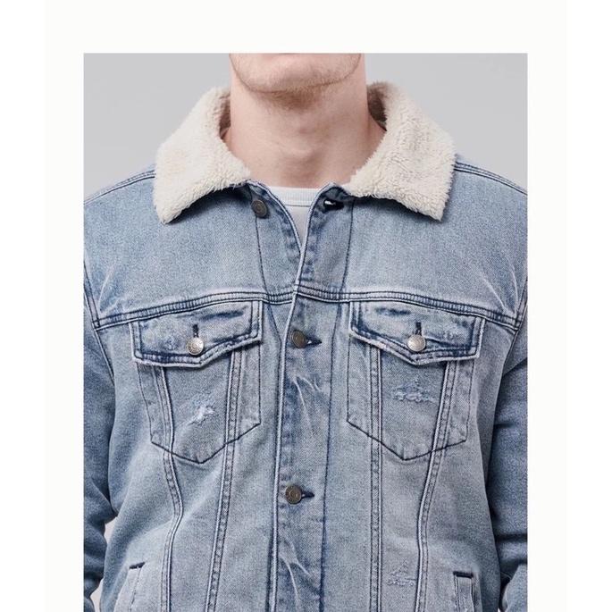 全新正品 Hollister 復古彈力牛仔外套 內裏保暖仿羊羔絨內襯外套-細節圖3