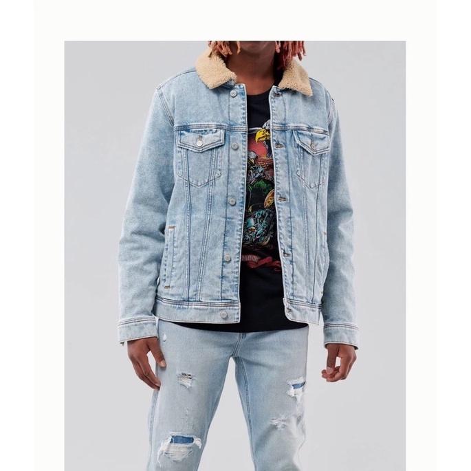 全新正品 Hollister 復古彈力牛仔外套 內裏保暖仿羊羔絨內襯外套-細節圖5