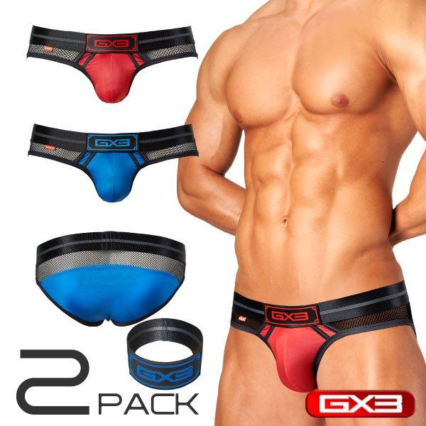 日本GX3 光澤觸感DX 透感網眼運動三角內褲 附臂環 拚色透氣網狀三角褲 派對必備 2入 K1764-細節圖2