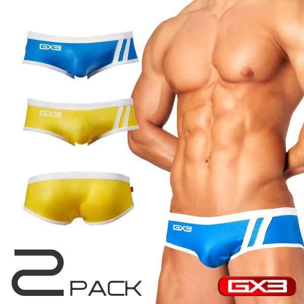 日本GX3 光澤觸感DX 超級低腰四角內褲 金屬亮澤感平口褲  多彩亮藍亮黃平角褲 2入 K1763-細節圖2