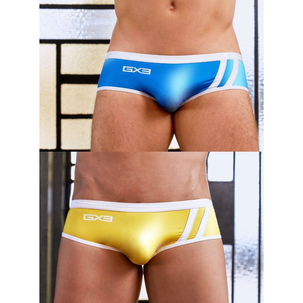 日本GX3 光澤觸感DX 超級低腰四角內褲 金屬亮澤感平口褲  多彩亮藍亮黃平角褲 2入 K1763-細節圖7