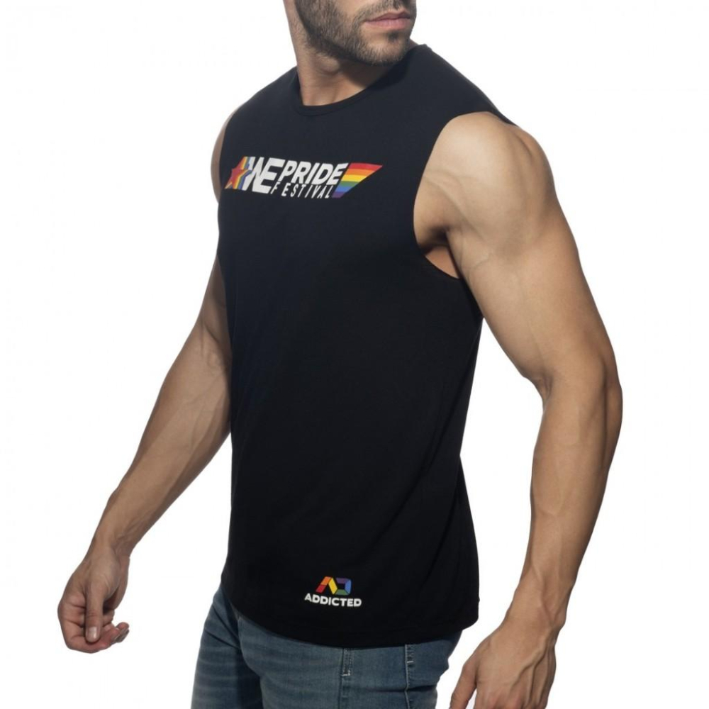 ADDICTED WE PRIDE黑色運動背心 AD健身坦克背心 彩虹的驕傲 PU495-細節圖2