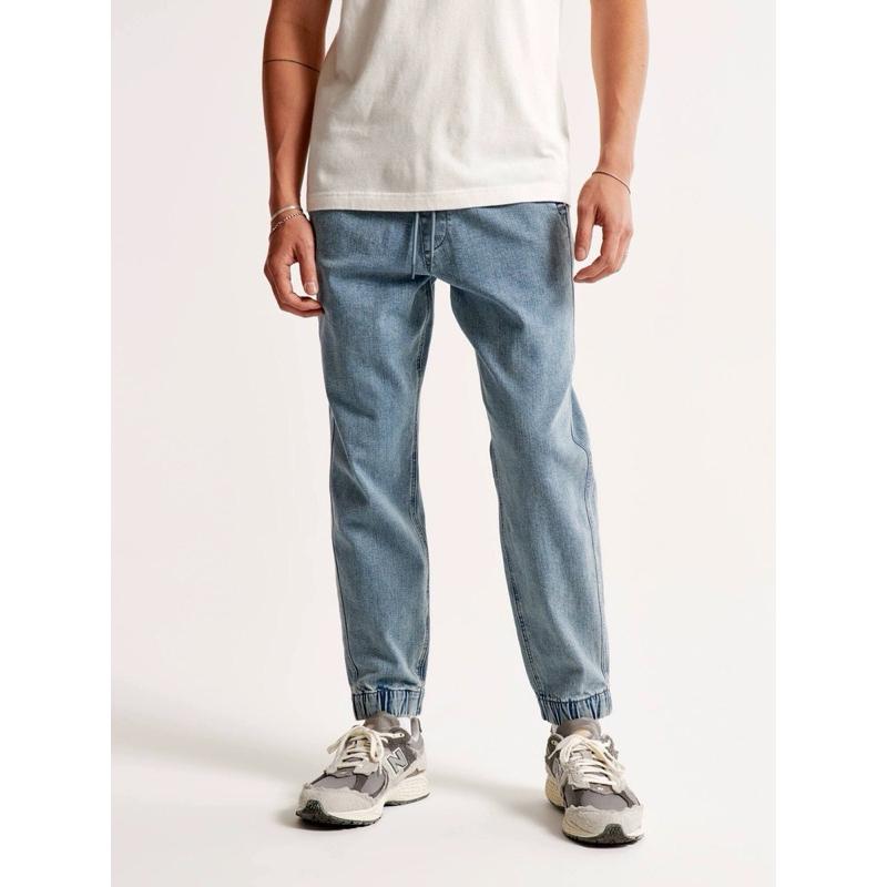 A&F 高彈性牛仔褲 AF慢跑運動褲 束腳褲 束口褲 淺色刷色水洗 簡單好看 男版S號-細節圖2