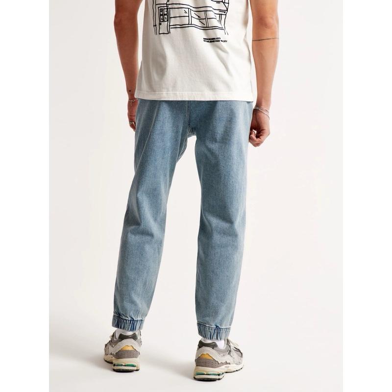 A&F 高彈性牛仔褲 AF慢跑運動褲 束腳褲 束口褲 淺色刷色水洗 簡單好看 男版S號-細節圖4