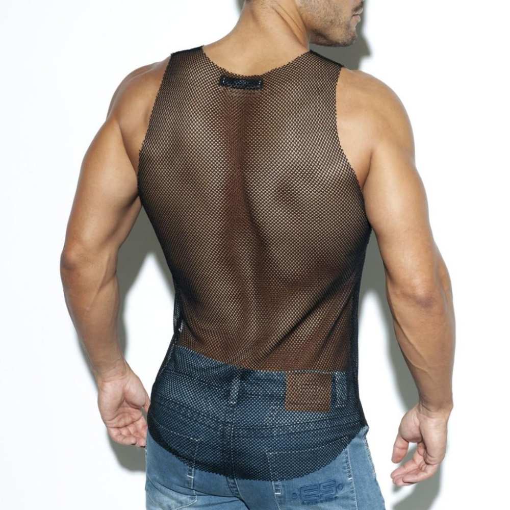 ES Collection 透網運動背心 經典大LOGO ES健身坦克背心 透視感 網眼 網狀上衣 TS261-細節圖3