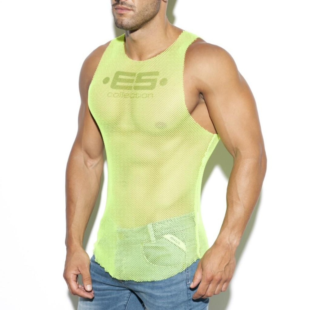 ES Collection 透網運動背心 經典大LOGO ES健身坦克背心 透視感 網眼 網狀上衣 TS261-細節圖8