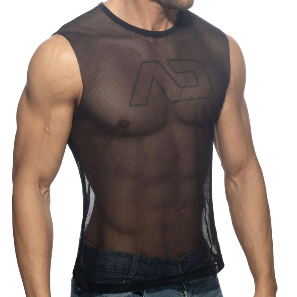 ADDICTED 基本款網狀運動背心 AD健身網眼坦克背心 透網 透視感 透明上衣 短袖上衣 AD2245-細節圖2