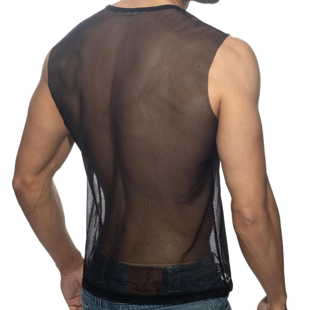 ADDICTED 基本款網狀運動背心 AD健身網眼坦克背心 透網 透視感 透明上衣 短袖上衣 AD2245-細節圖3