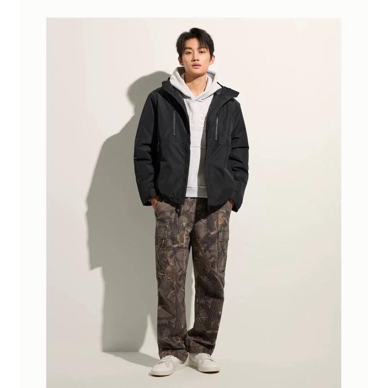 Hollister 防水防風夾克外套 硬挺帥氣 保暖寬鬆連帽棉服外套 男版黑色-細節圖2