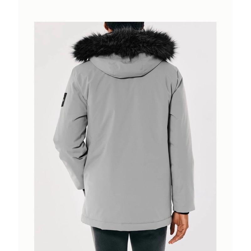 Hollister  刷毛保暖派克大衣 禦寒抓毛夾克外套 人造皮毛刷毛內裡 男版 灰色L號-細節圖4