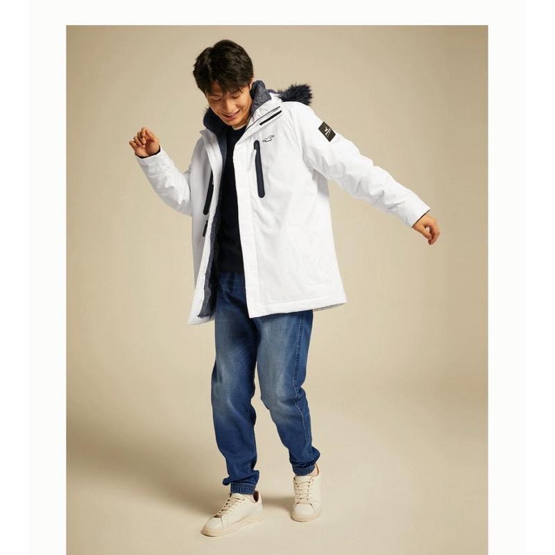 Hollister  刷毛保暖派克大衣 禦寒抓毛夾克外套 人造皮毛刷毛內裡 男版 灰色L號-細節圖7