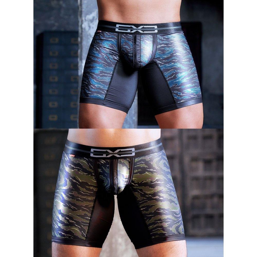 日本GX3 光澤觸感DX迷彩長腿平口褲 附臂環 金屬亮澤長版四角內褲 運動內搭競技摔角褲 2入 K1762-細節圖6