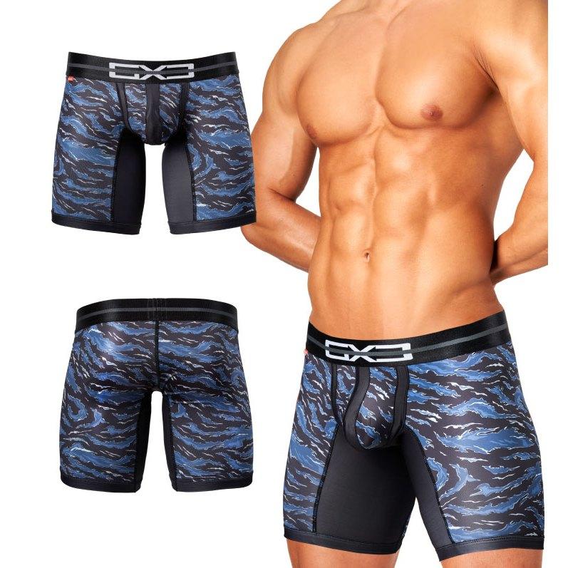 日本GX3 光澤觸感DX迷彩長腿平口褲 附臂環 金屬亮澤長版四角內褲 運動內搭競技摔角褲 2入 K1762-細節圖8