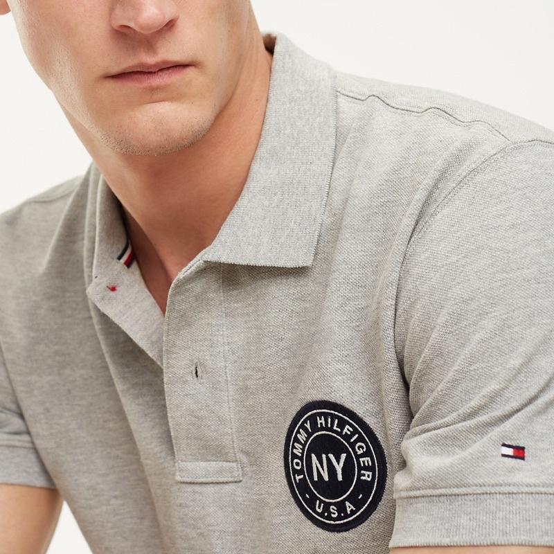全新正品 Tommy Hilfiger 刺繡標誌灰色POLO衫 休閒運動POLO衫 男士S號-細節圖3