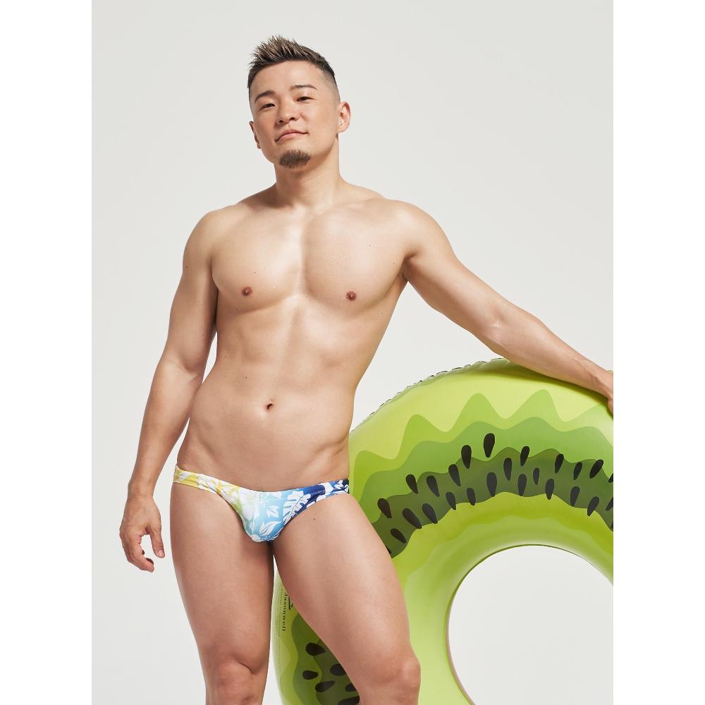 GX3 競速型樹葉印花比基尼三角泳褲 日本花卉圖案運動比基尼泳褲 派對時尚泳裝 1條裝 K2432-細節圖5