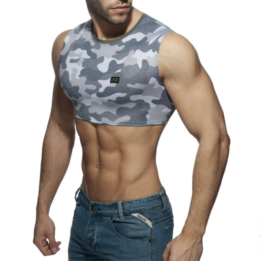 ADDICTED 迷彩半截式背心 AD運動健身上衣 露肚臍 軍裝迷彩印花 派對必備 AD869-細節圖2