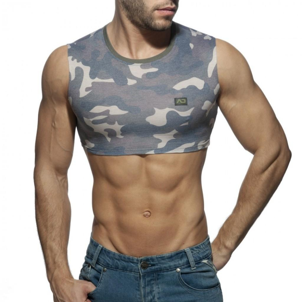 ADDICTED 迷彩半截式背心 AD運動健身上衣 露肚臍 軍裝迷彩印花 派對必備 AD869-細節圖7