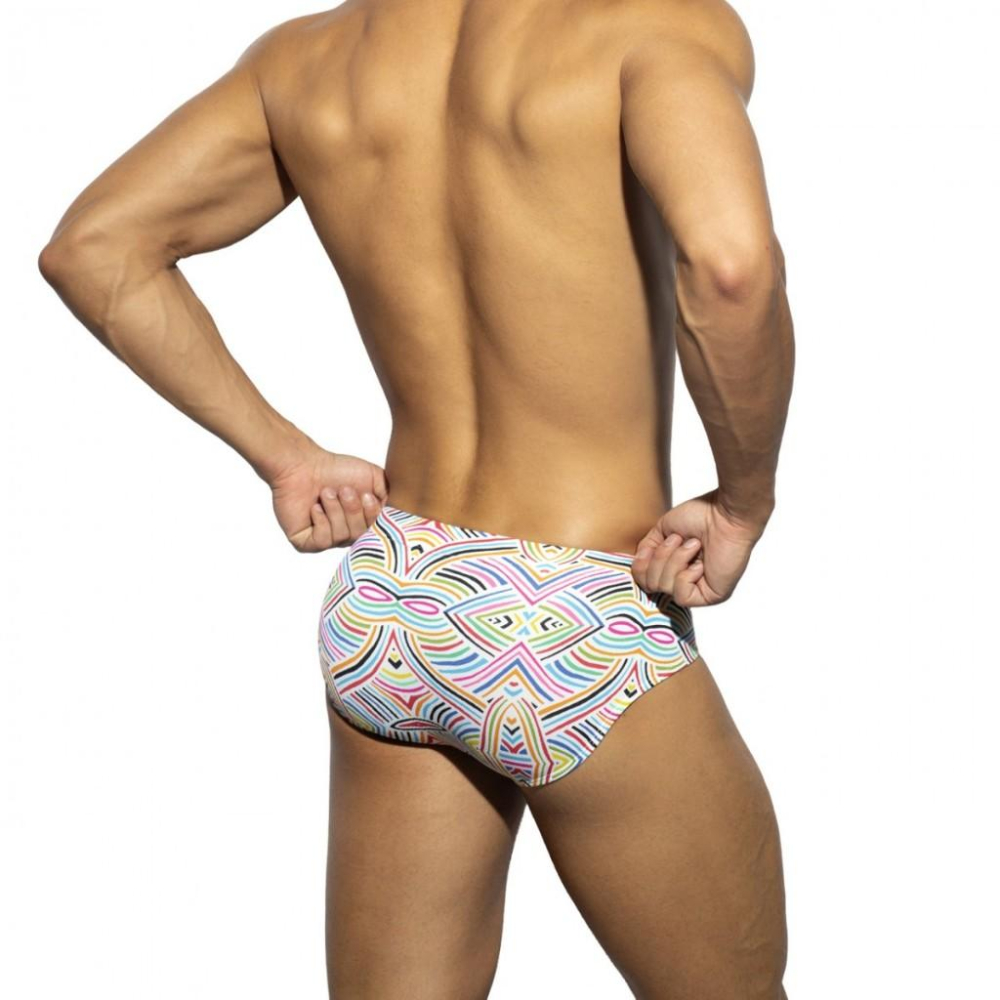 ADDICTED 多彩條紋迷幻三角泳褲 AD絢爛華麗運動泳裝 游泳日曬海灘褲 AD2315-細節圖2