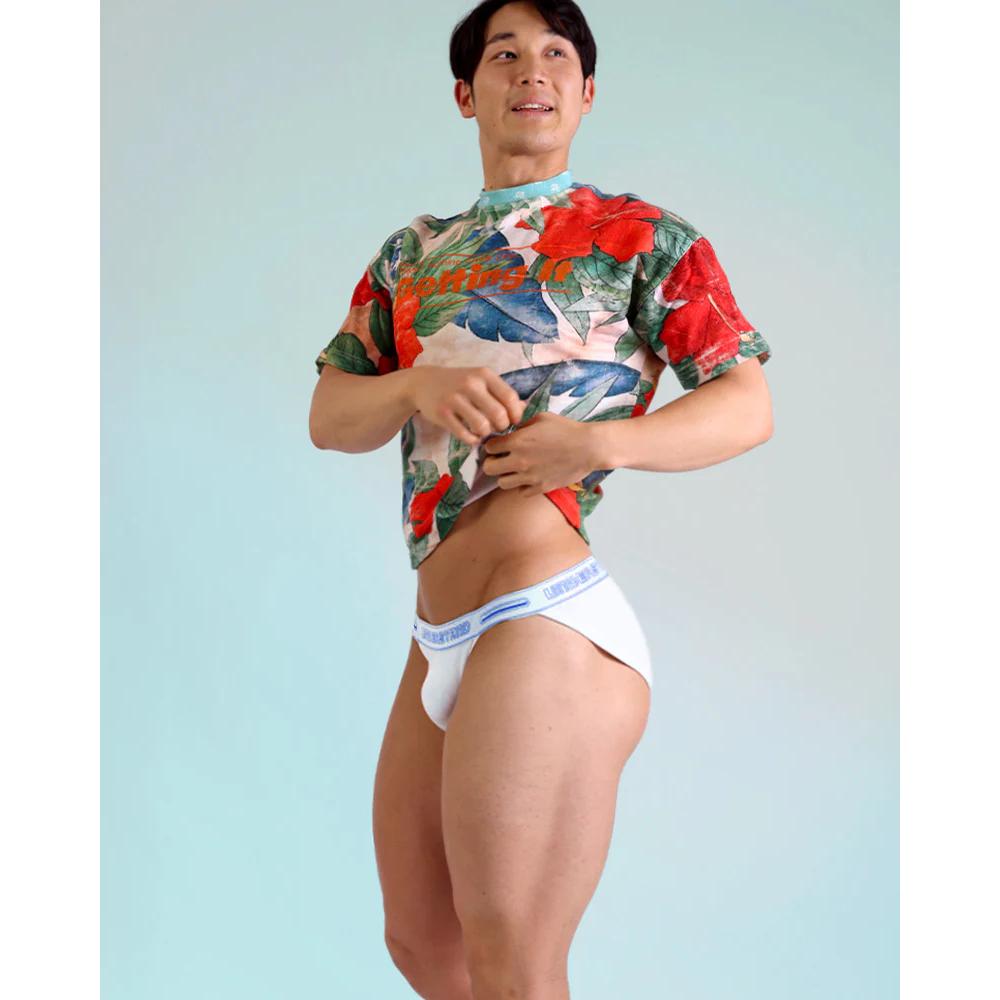 日本 UNDERSTAND 萊卡棉比基尼三角褲 高彈性運動內褲 800百子蓮 白 U4712-細節圖3