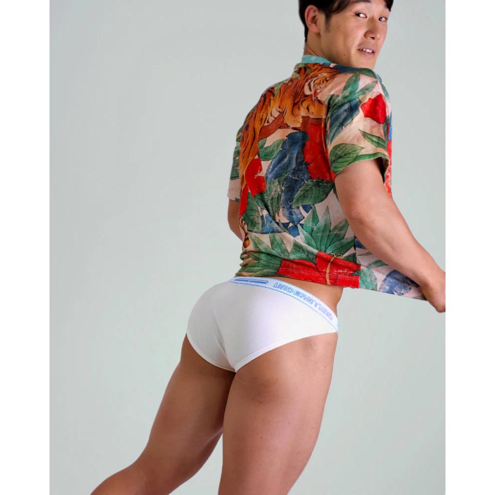 日本 UNDERSTAND 萊卡棉比基尼三角褲 高彈性運動內褲 800百子蓮 白 U4712-細節圖5