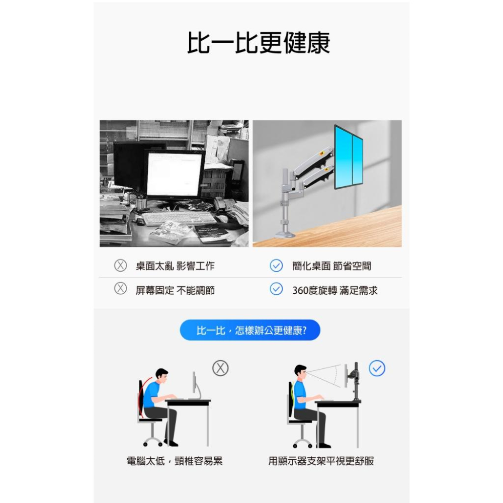 NB North Bayou 22-32吋桌上型氣壓式液晶雙螢幕架 雙螢幕架首選 H180-細節圖7