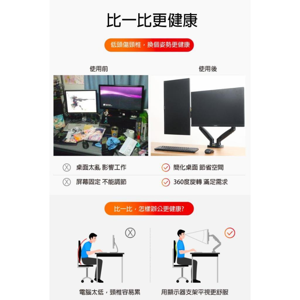 NB North Bayou 17-30吋桌上型氣壓式液晶雙螢幕架 F160 katai 現貨-細節圖4