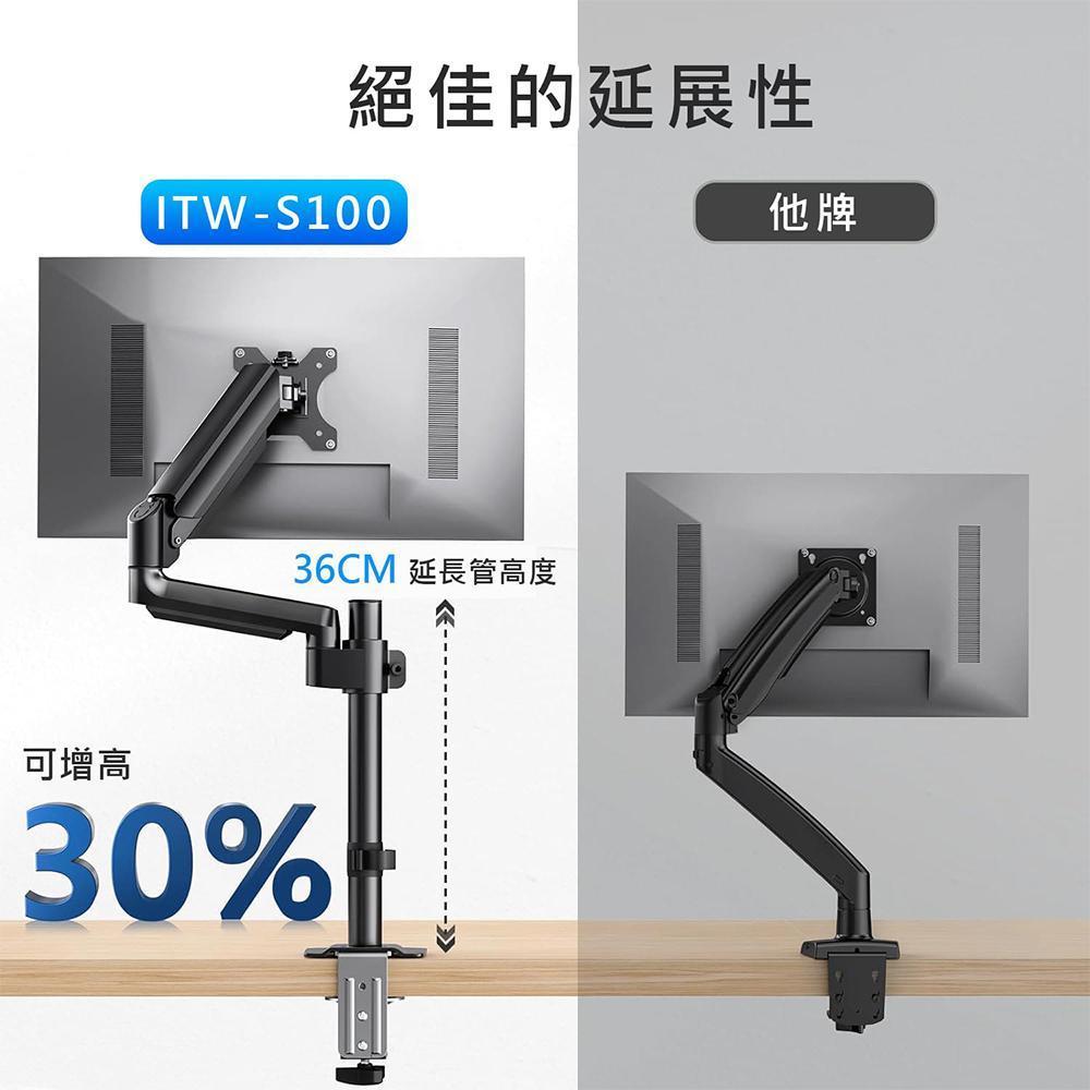 katai 17-35吋氣壓式螢幕架 桌上型螢幕架【桌孔式/桌夾式】【H100升級款】螢幕架 電腦架 ITW-S100-細節圖8