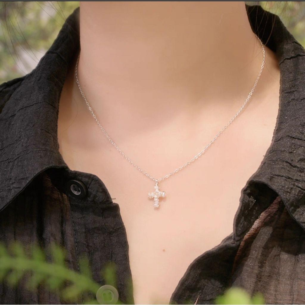 💫初心角落💫珍珠十字架項鍊 淡水珍珠 信仰飾品  純手工 基督教禮物 受洗禮物 受洗禮物-細節圖4