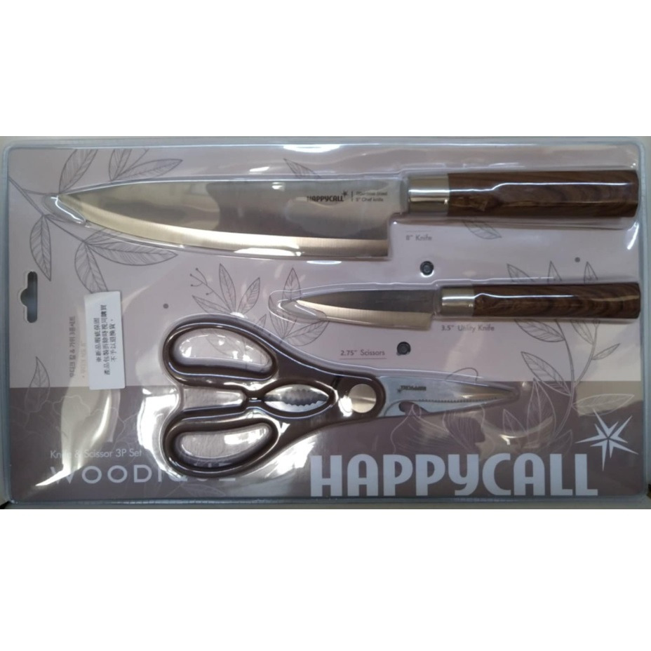 全新現貨~HAPPYCALL 新升級陶瓷熱循環不沾雙面鍋(可拆式加大款) 木質紋料理刀具3件組(主廚刀/水果刀/料理剪)-細節圖3