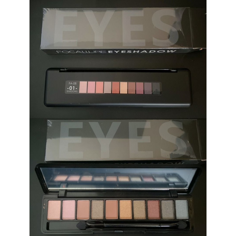 FOCALLURE EYESHADOW 10色眼影盤 全新出清化妝箱...49元 包含雙頭全新眼影棒-細節圖2