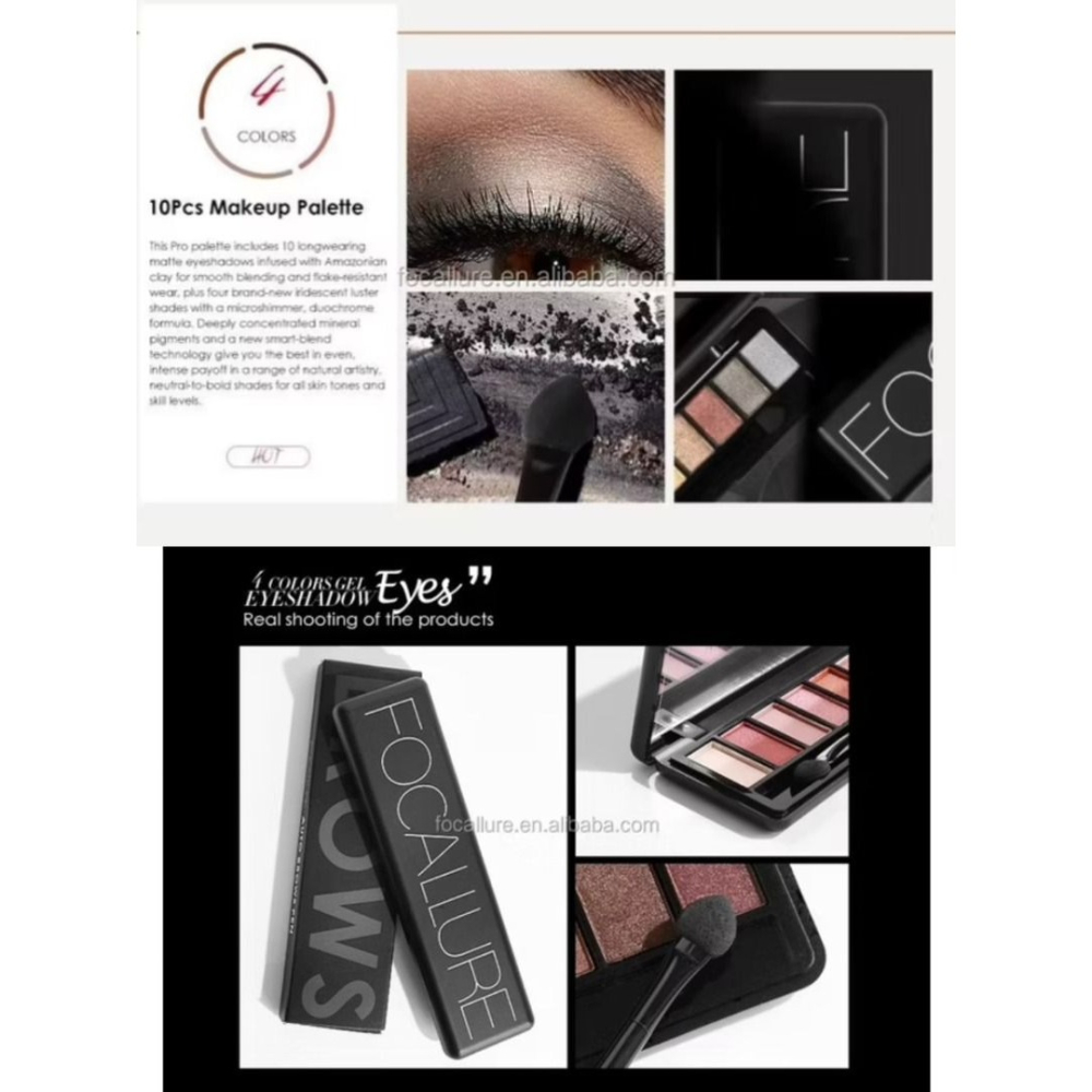FOCALLURE EYESHADOW 10色眼影盤 全新出清化妝箱...49元 包含雙頭全新眼影棒-細節圖4