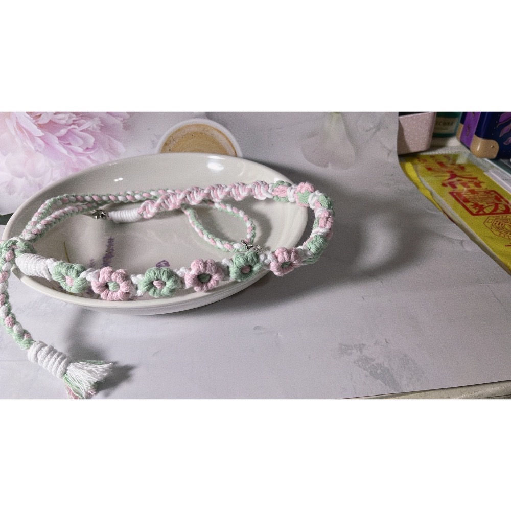 糖果淇～雙花綠粉不規則手機長背帶～可調節-細節圖5