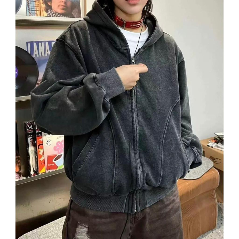 復古 水洗 做舊 HOODIE 潮流 上衣 連帽 長袖 帽TEE-細節圖3