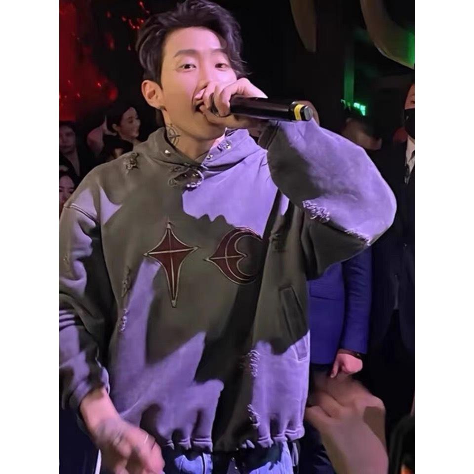 復古 水洗 破洞 HOODIE 字母 TC 潮流 上衣 連帽 長袖 帽TEE-細節圖2