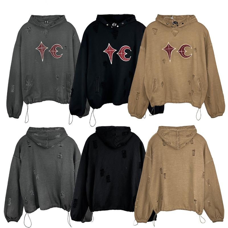 復古 水洗 破洞 HOODIE 字母 TC 潮流 上衣 連帽 長袖 帽TEE-細節圖3