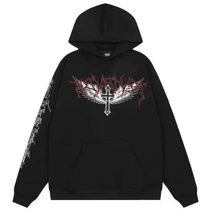 搖滾 ANUEL Lightning REAPER 潮流 上衣 連帽 長袖 TEE-細節圖2