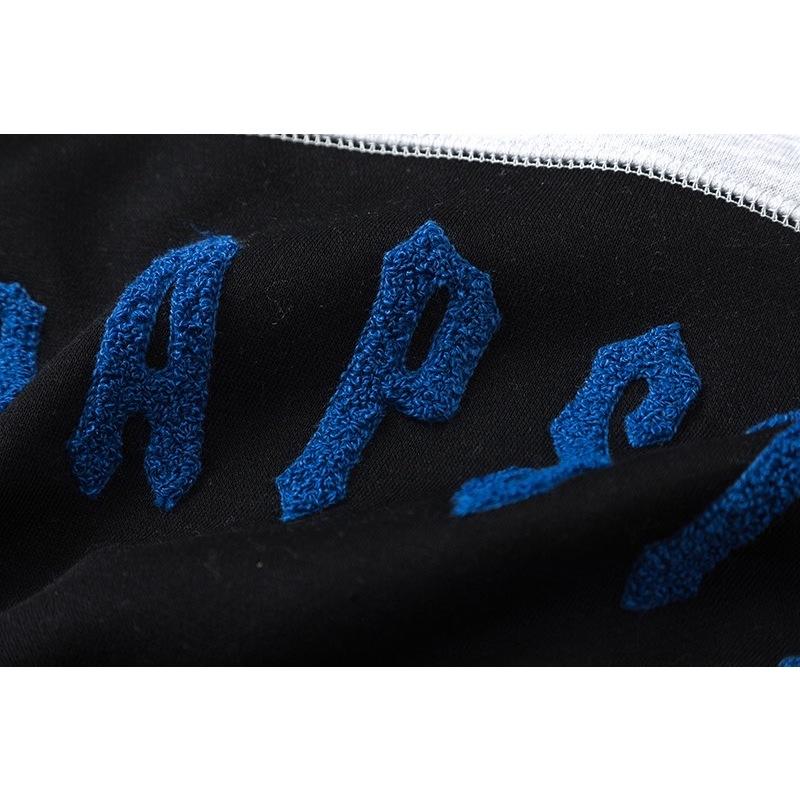 套裝 拼接 絨布 刺繡 英文 字母 連帽 長袖 帽TEE 長褲-細節圖4