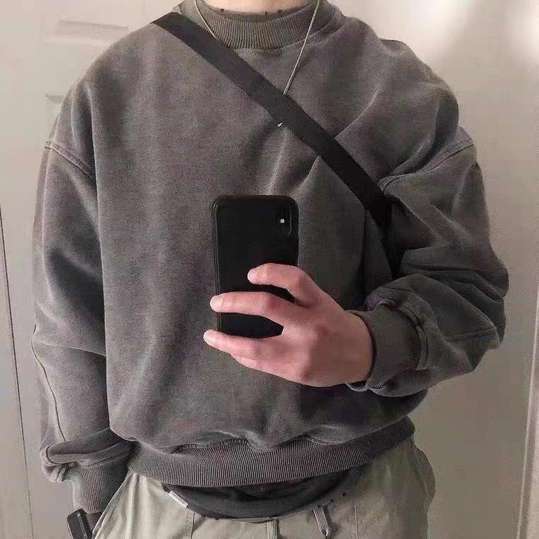 復古 水洗 素面 CREWNECK 潮流 上衣 長袖 大學 TEE-細節圖2