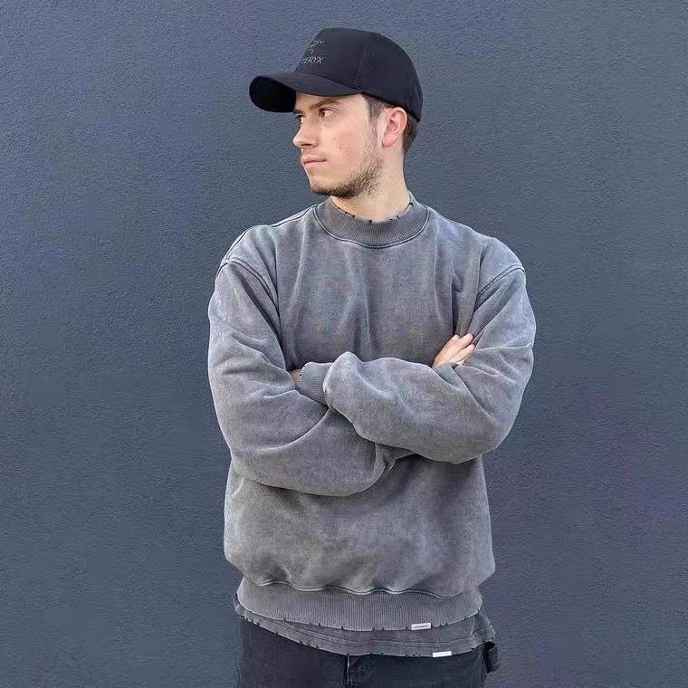 復古 水洗 素面 CREWNECK 潮流 上衣 長袖 大學 TEE-細節圖5