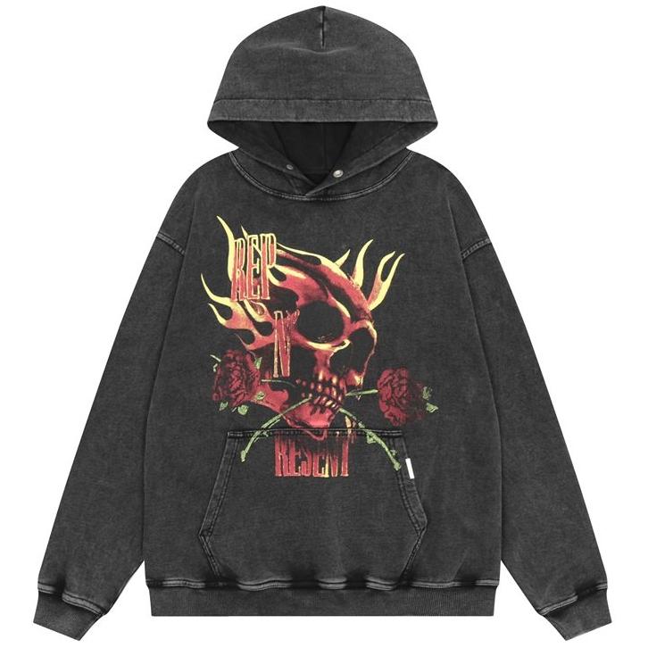 SWEATSHIRT HOODIE 骷髏 玫瑰花 represent 連帽 長袖 帽TEE-細節圖2