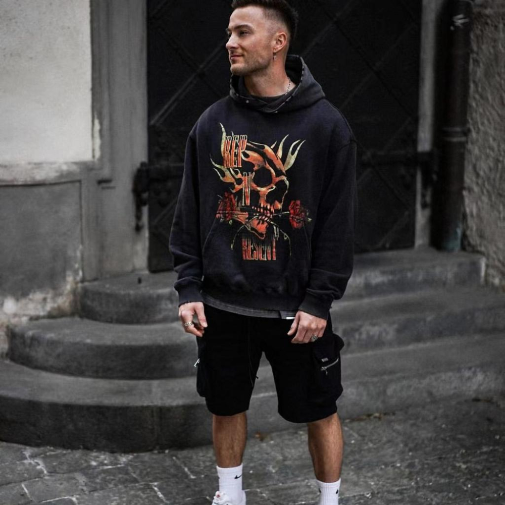 SWEATSHIRT HOODIE 骷髏 玫瑰花 represent 連帽 長袖 帽TEE-細節圖7
