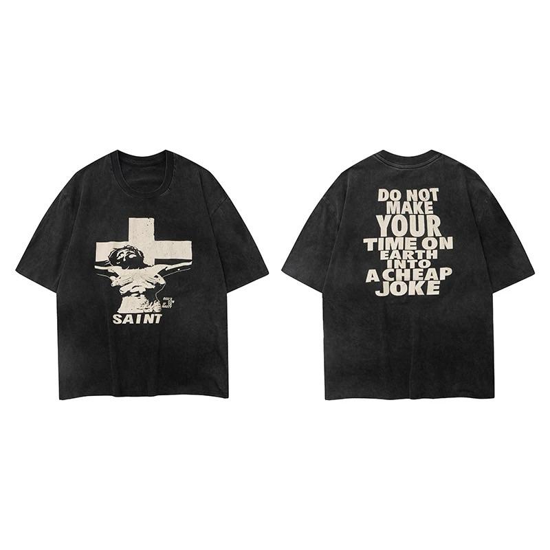 復古 水洗 JESUS 十字架 耶穌 潮流 上衣 T-SHIRT 短袖 TEE-細節圖2