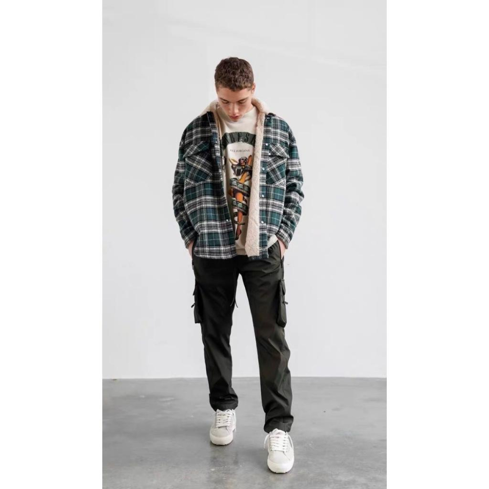 復古 格紋 JACKET 法蘭絨 羊毛絨 潮流 時尚 外套-細節圖2
