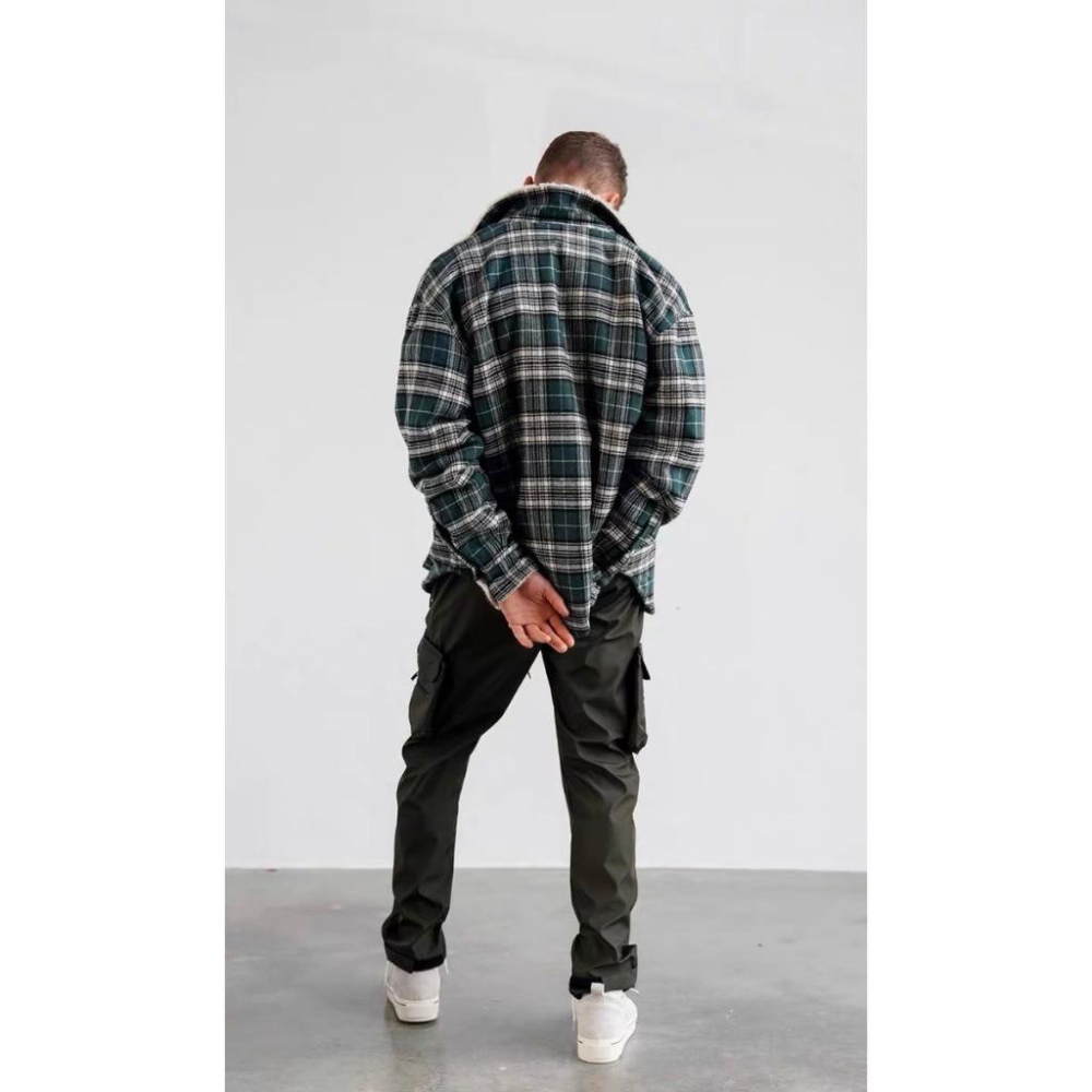 復古 格紋 JACKET 法蘭絨 羊毛絨 潮流 時尚 外套-細節圖3