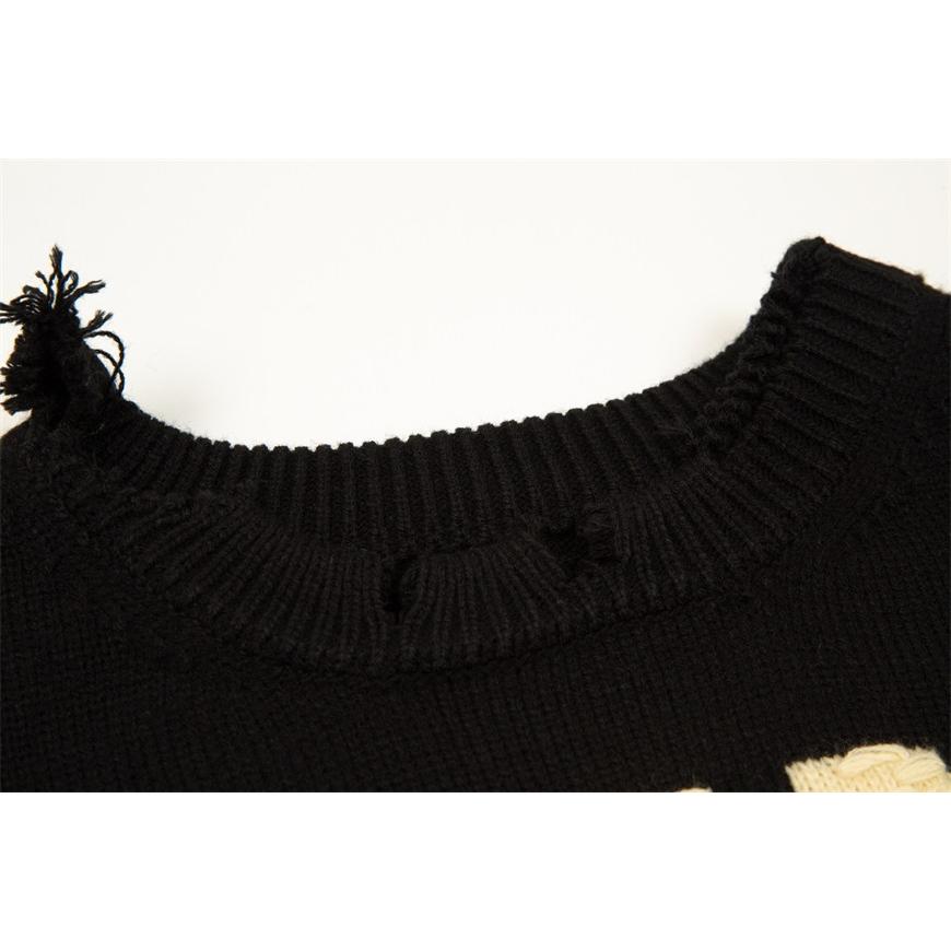 KNIT SWEATER SIN 字母 破壞 針織衫 毛衣-細節圖4
